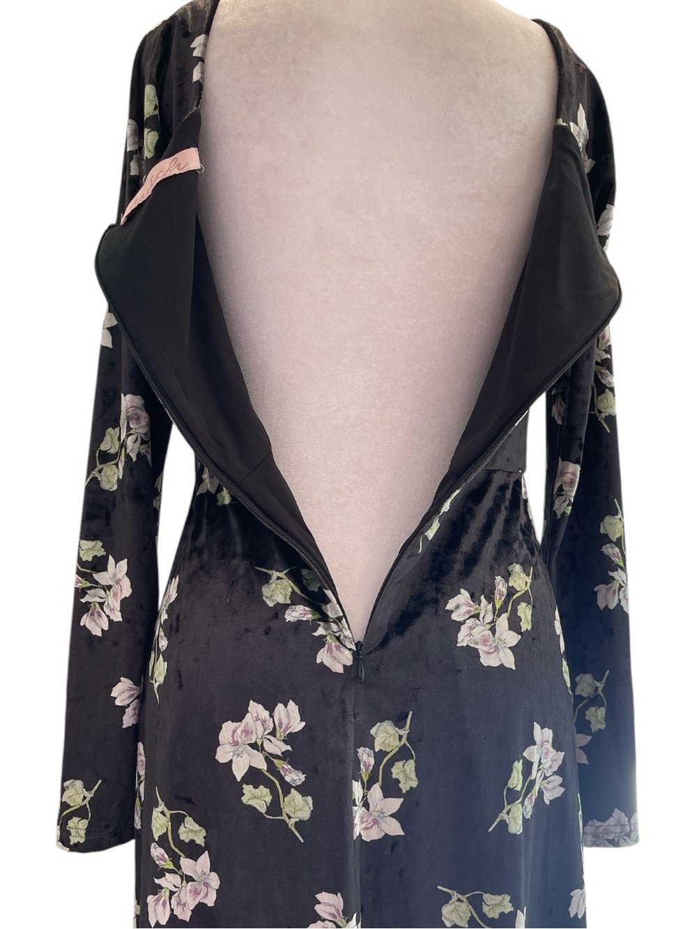 Hutch Black Purple Floral Crushed Velvet Midi Dress Square Neck Lined S - Picture 6 of 11